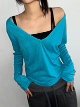 City Girl Sheer Deep V-Neck Knit Top 8color