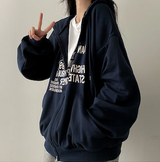 Lantic Lettering Boxy Fit Two Way Hooded Zip-Up