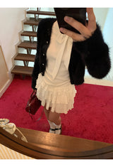 half turtleneck strap lace frill long-sleeve t-shirt