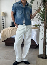 [MUSCLE FIT] Crop denim shirts(2color)