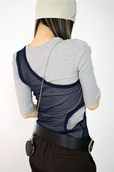 one shoulder mesh sleeveless(2color)