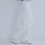 シアーレイヤードリベットプリーツスカート(white)