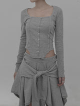 Bodysuit Square Neck Long Sleeve T-Shirt