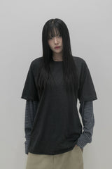 レイヤードストライプTシャツ チャコール