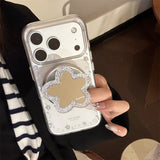シルバー グリッター フラワー マグネティック iPhoneケース