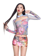 Floral Print Qipao Top