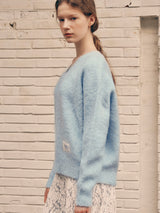 BOUCLE V NECK KNIT LIGHT BLUE