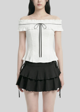 Romantic Shirring Ribbon Blouse