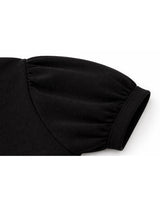 Aria Beaded Point Short Sleeve Puff Knit Top Black