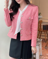 Bowl Check V-Neck Pearl Tweed Jacket
