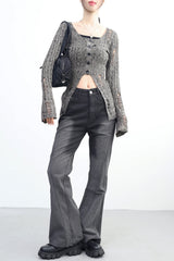 Swanne Damage Cardigan + Cropped Sleeveless Set