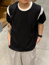Side shoulder color color round short sleeve tee 3C