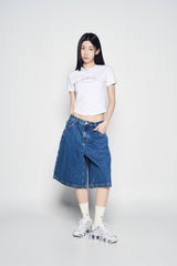25SS ポイントロゴポケットデニムショートパンツ ブルー