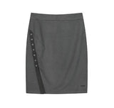Button Slit Midi Skirt / Charcoal
