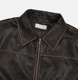 Pond cut washing two-way leather jacket