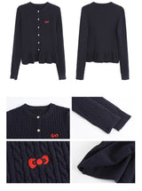 Twisted frill knit long-sleeved cardigan