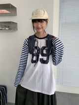 ライアンプリンティングボーダーオーバー長袖Tシャツ