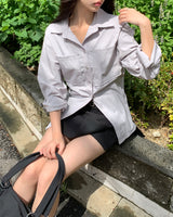 Suhi Rivet Pocket Strap Loose Fit Long Sleeve Shirt