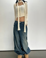 (SCARF & KNIT SET) DREAMY SOFT RIBBED カーディガン スカーフセミクロップドニット - 2 COLOR