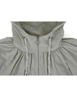 Neck Shirring Hooded Windbreaker _ GREY