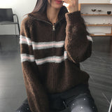 Laporte Line Stripe Two Way Knit Zip-Up