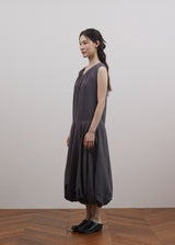 Shirred V-Neck Volume Dress (Deep Purple)