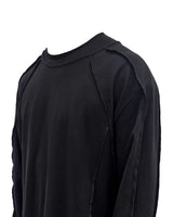 アンバランスネックラインスラッシュカットレイヤードTシャツ(ブラック)