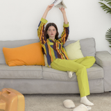 ロイヤル パープル アンド エメラルド グリーン コントラスト ストライプド スリープセット - 95% Cotton 5% Spandex Relaxed Pajamas