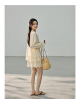 [SET] Eyelet Bell Sleeve Blouse & Mini Skirt Set