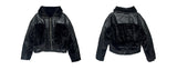 Black fur high-neck zip-up leather jacket