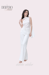 White Jane Scarf Unbalanced Blouse