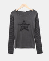 エミュスターパッチストライプロングスリーブTシャツ
