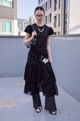 フローラル レース バンディング パンツ(Black)