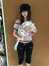 ラスレースオフショルダーTシャツ(3color)