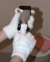 fluffy ribbon touch gloves (white)