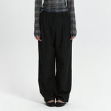 C DOUBLE LOOP WIDE WOOL SLACKS_CHARCOAL