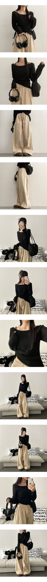 Gentee Shirring Long Sleeve Knit T-shirt