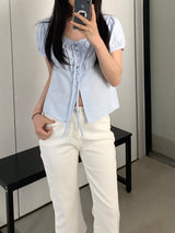 Karin Stripe Puff Short Sleeve Blouse