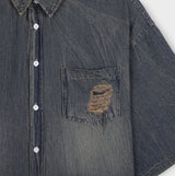 Sia damage washed denim short-sleeved shirt