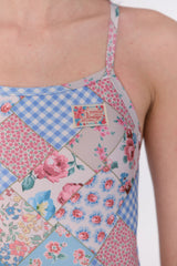 [Bohemian Patchwork_sky blue] Vバック ワンピース スイムウェア