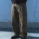 Leopard cotton twill pants / Beige