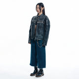 カットオフカプリデニムパンツ - DEEP BLUE