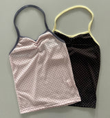 Reki Shirred Bust Polka Dot Halter Neck Sleeveless Top (2 Colors)