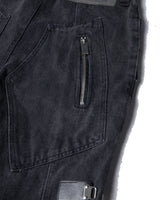 MULTI BUCKLE WASHED GREY DENIM PANTS