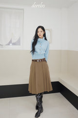 Black Royal Pleats Midi Skirt