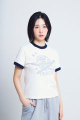 ユニバーサルプリント ½Tシャツ (ivory/navy)