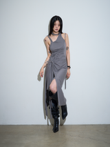 【MADE】カットアウトラップドレス グレー
