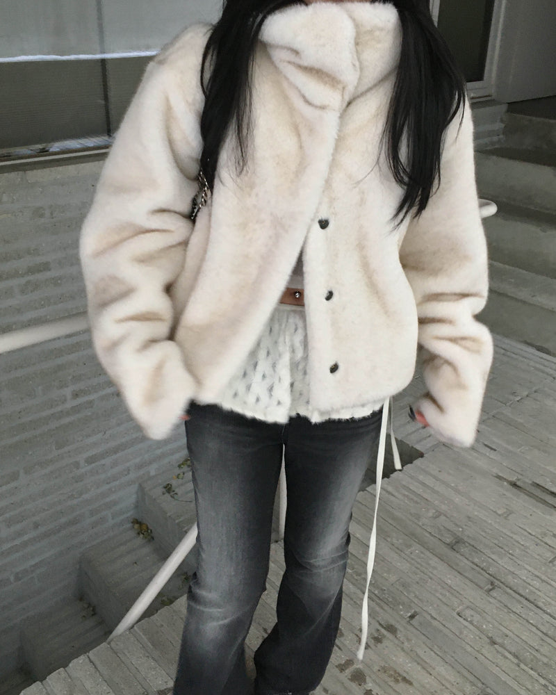 High neck fur crop jacket