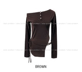 NP Slit Strap Unbalance Shoulder Long Sleeve
