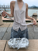 オートミール ルーズ ホルターネック ストラップ ノースリーブ Tシャツ